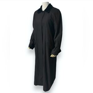 ANNE KLEIN Full Length Black Trench Coat Velvet Collar